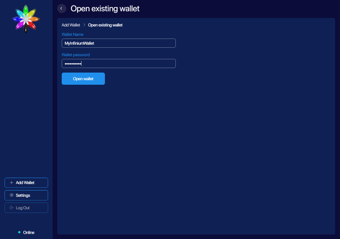 alt open-existing-wallet